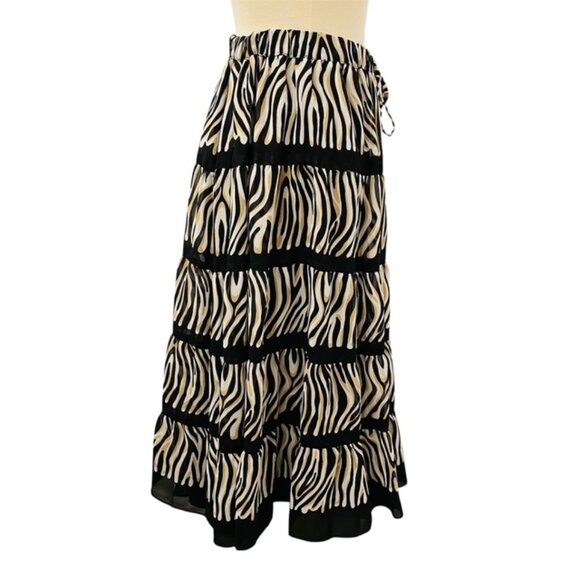 Alfred Dunner Zebra Print Tiered Midi Skirt Sz 24W Sheer Ruffle Office Artsy - Picture 3 of 6